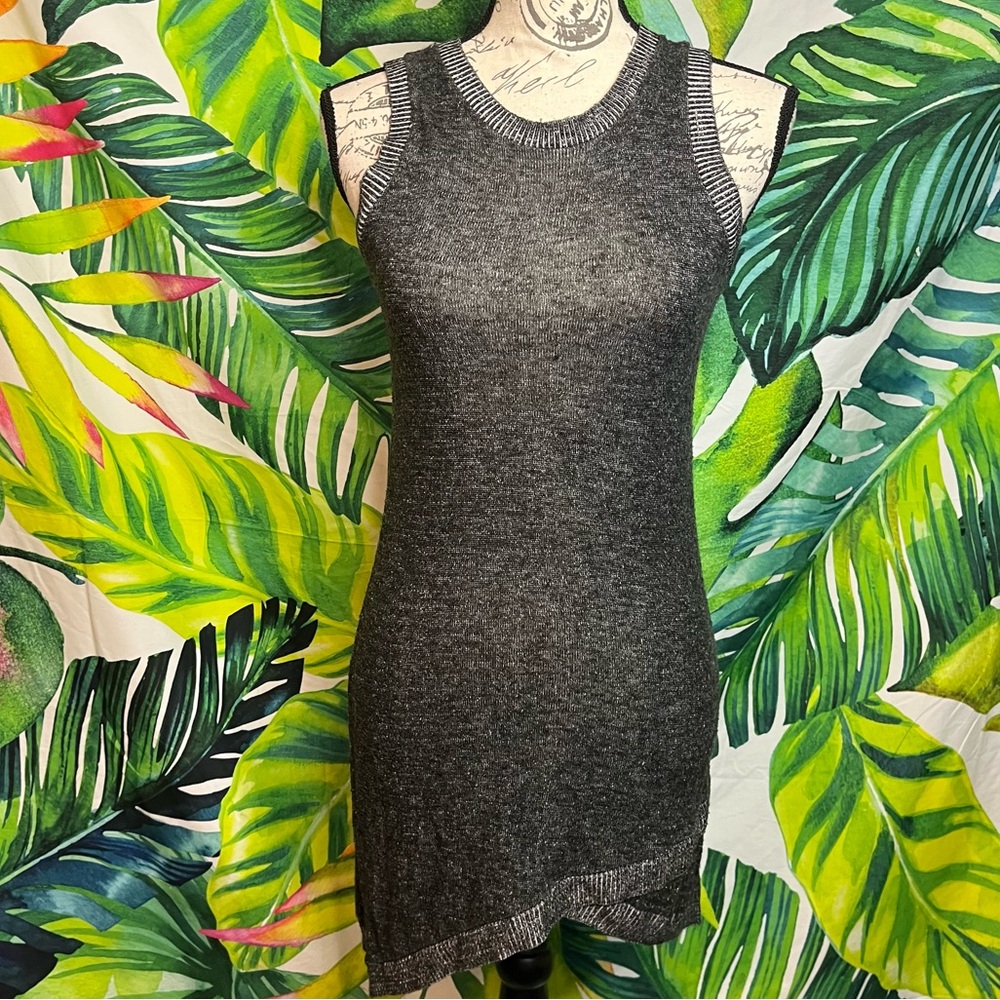 ModCloth Moth XSP Semi Sheer Grey Knit Slim Stretchy Asymmetrical Summer Dress